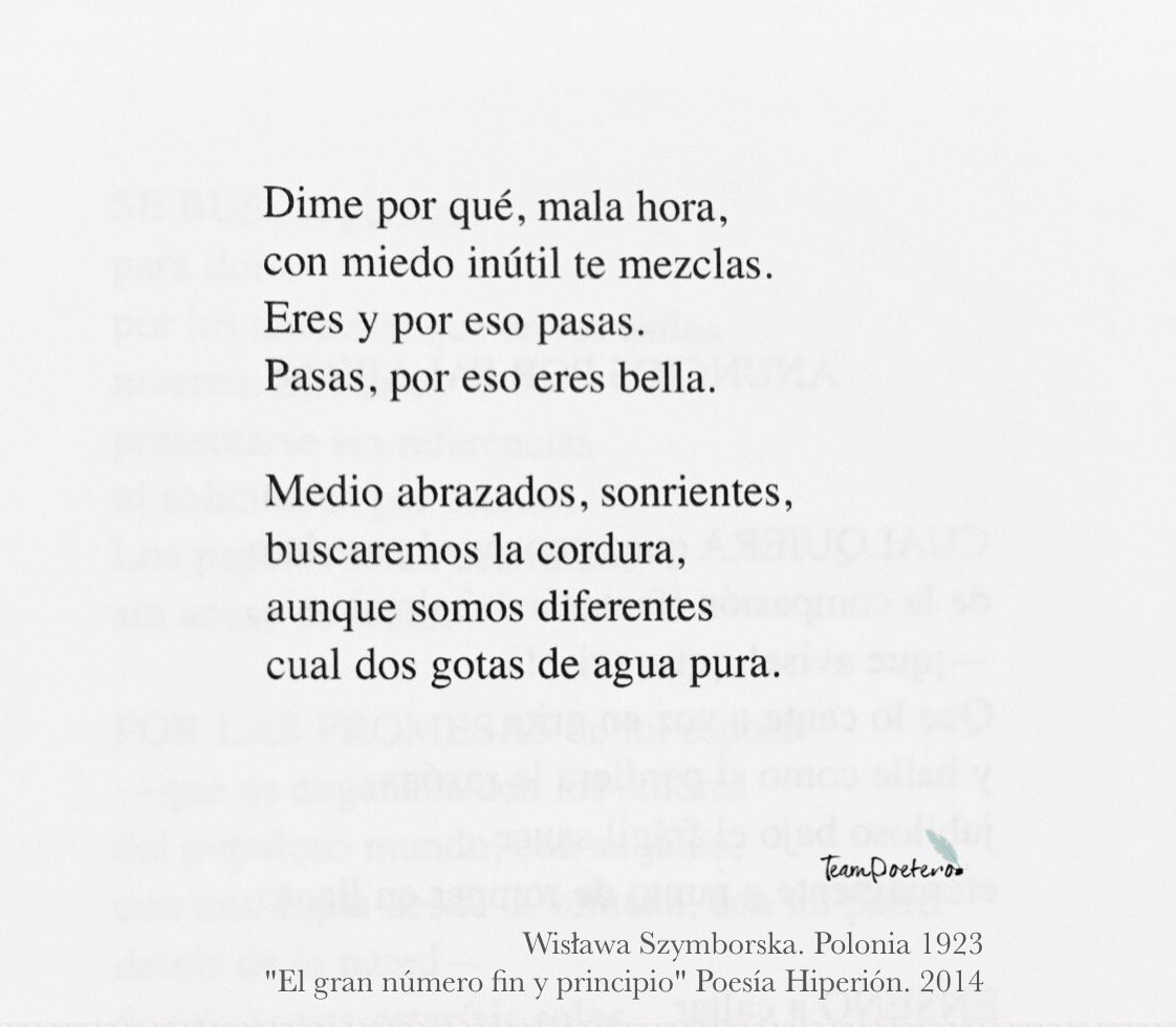 TeamPoetero's tweet photo. Poema “Nada dos veces” de: 

Wisława Szymborska
Polonia, 1923 https://t.co/9zV5QjD3V8