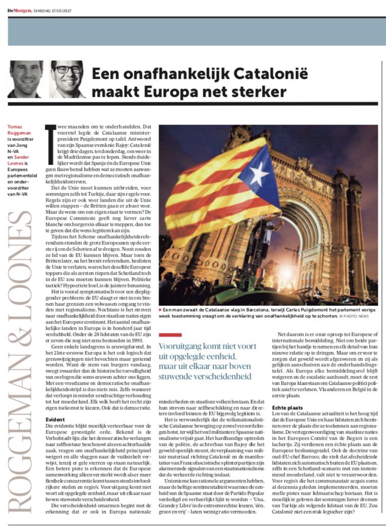 "Als EU bemiddeling weigert en escalatie aanhoudt, moeten we klaarstaan om Catalaanse politici asiel te verlenen"
demorgen.be/opinie/een-ona…