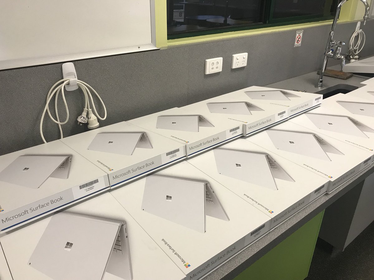 amframp's tweet photo. It’s a pleasure to be here to help with the roll out of all these brand new shiny #surfacebooks #catherdralcollege @DominicMSFT @MSAUedu https://t.co/0WDRVP4jcz