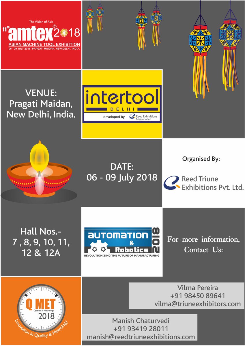 reed_triune's tweet photo. #Explore #opportunities 4 #business this #Diwali #signup 4 @amtexdelhi #IntertoolDelhi #QMET2018 #AutomationRobotics https://t.co/OngujHmyet https://t.co/w37eYZPSrA