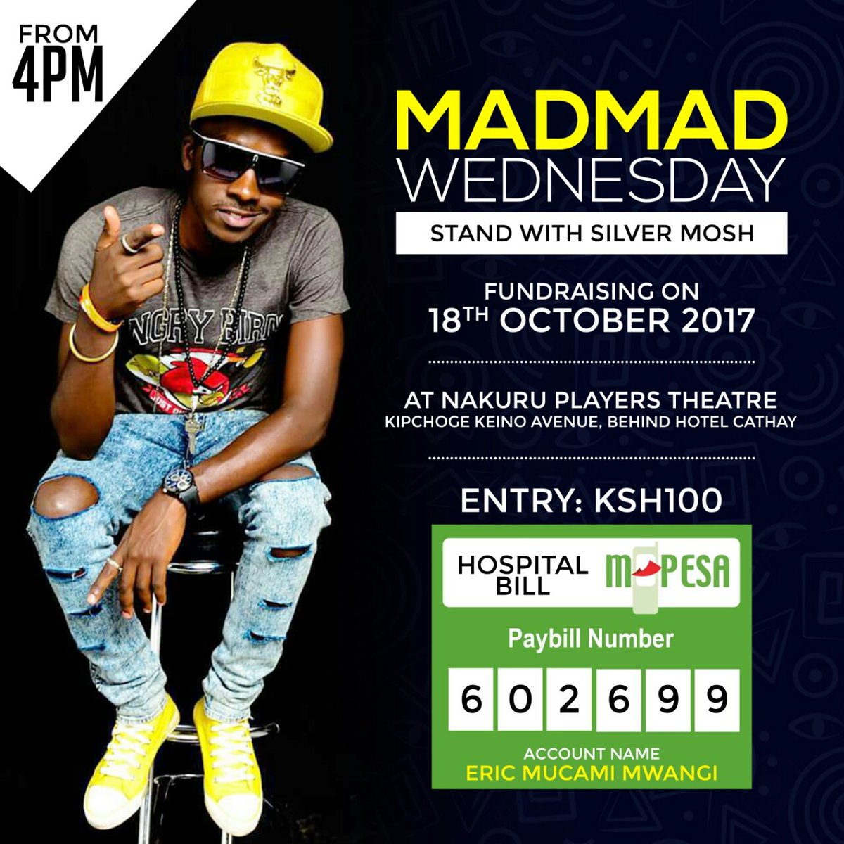#IStandWithSilverMosh 18th At Players Theatre Nakuru.
Entry is 100bob Paybill Number 602699. Account Name : Eric Mucami Mwangi.