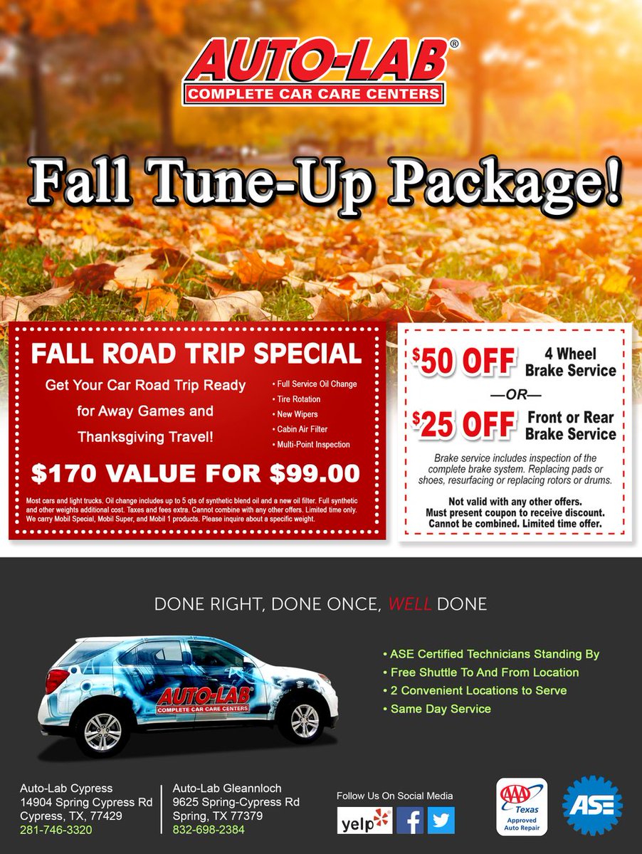 AutoLabTexas's tweet image. Fall Tune-Up Package!