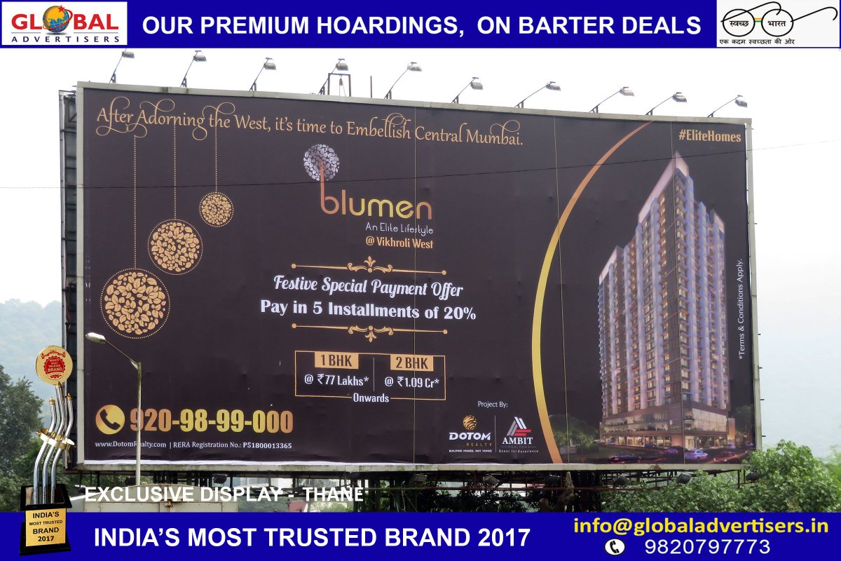 GlobalAdvtOOH's tweet photo. Bring in the festival with #Blumen, an elite homes for a luxurious living!
A project by #DOTOMRealty and #AmbitRealtors
#GlobalAdvertisers ececutes #OOH campaign for @DOTOM_Realty on exclusive #Hoardings Thane (80*40 ft) and creates grand presence. https://t.co/7RfwhQazy1