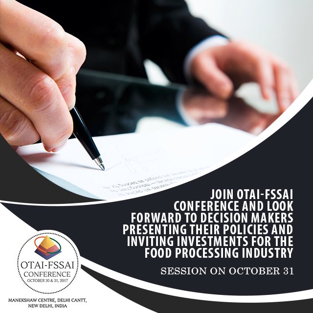 Interact with policymakers to Discuss &amp; Collaborate across the global food ecosystem. Join #OTAI-FSSAI conference at bit.ly/2iwCRrz