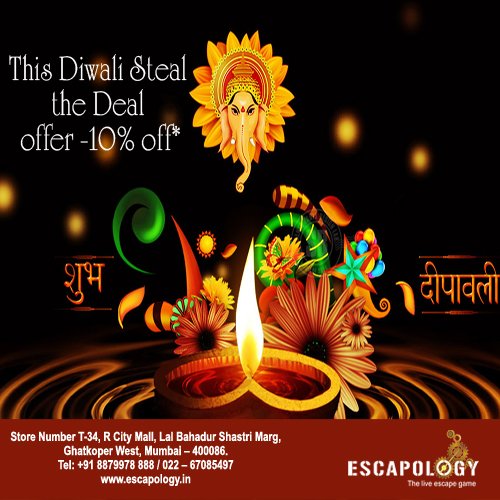EscapologyInd's tweet photo. #happydiwali #stealthedeal #diwalidhamaka2017 #escapethetrap #escapologyinvitingyou #FestiveOffers #friends #family #colleagues #rcitymall https://t.co/hP92IylZo2