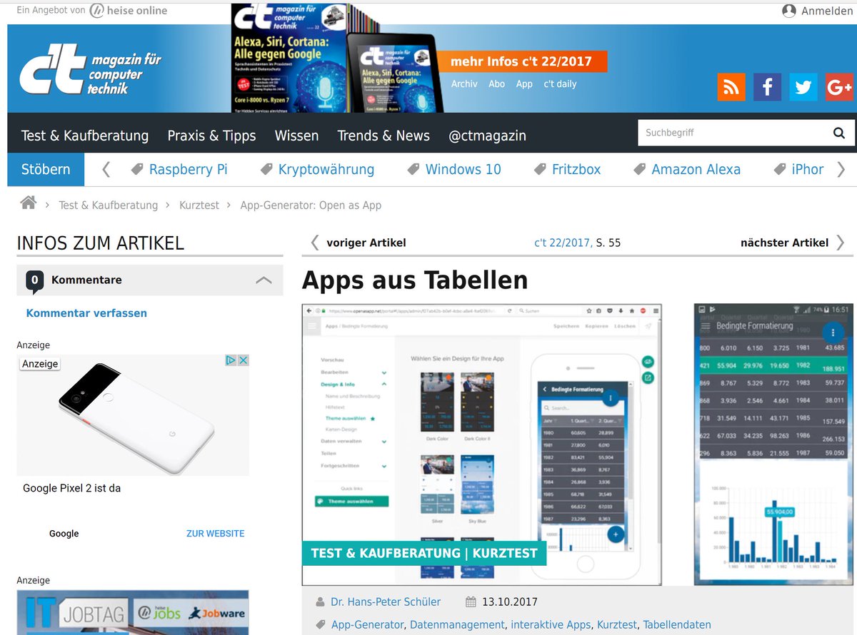 openasapp's tweet photo. Check out the article about interactive apps from spreadsheets published by c't https://t.co/6WSwf85M6Y @ctmagazin #app #spreadsheet #excel https://t.co/PpOShNqK9B