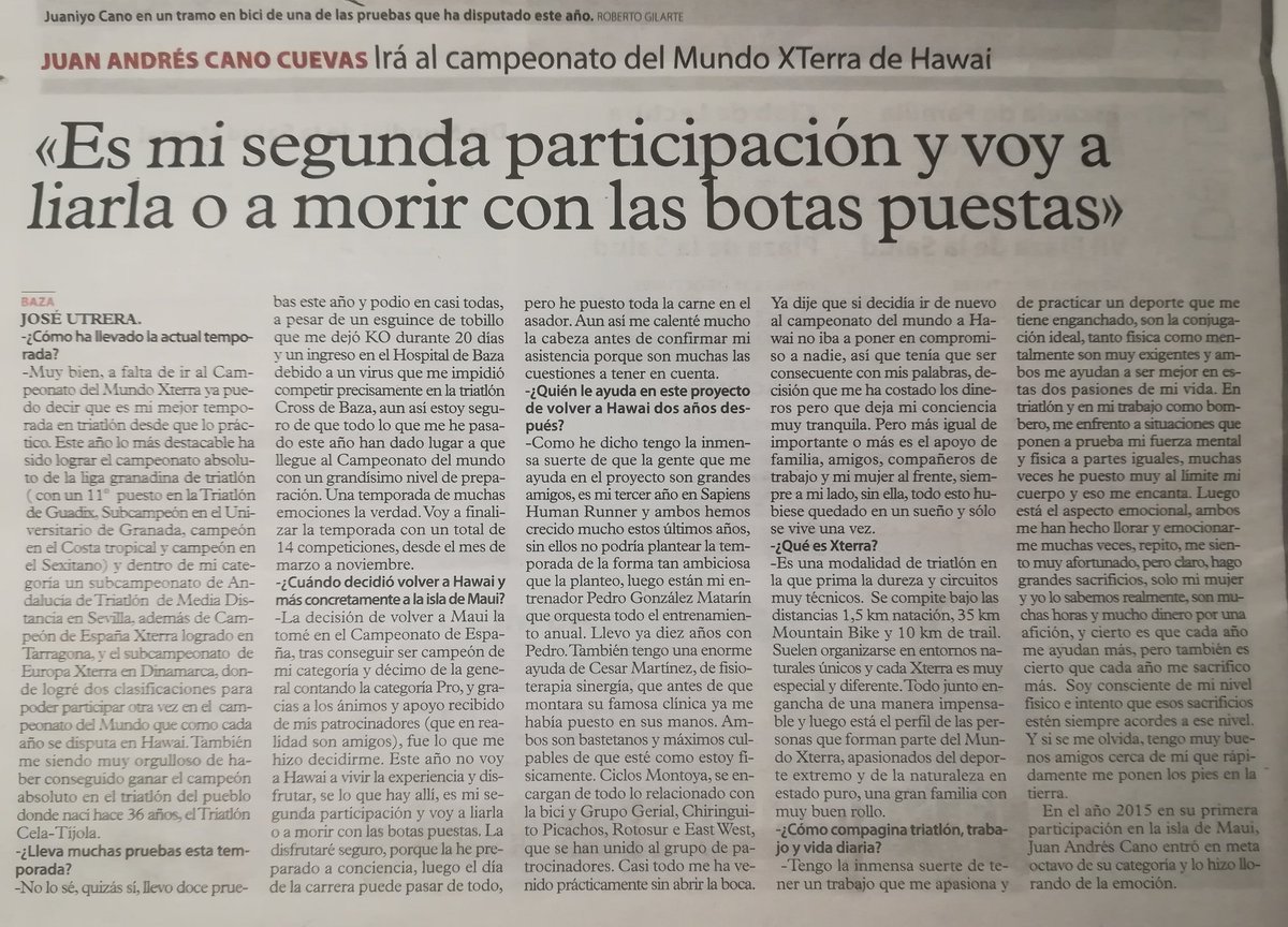 J8TriCano's tweet photo. Entrevista para #IdealBaza sobre  Campeonato del Mundo Xterra #XterraMaui #TerritorioSapiens #GrupoGerial #CiclosMontoya #EastWest #Rotosur https://t.co/MrKhXaejEs