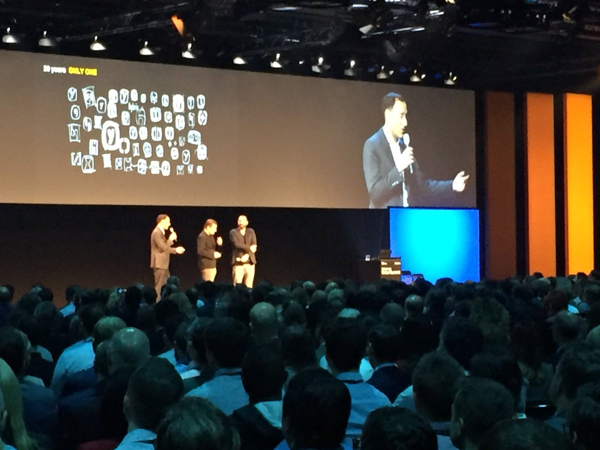 hmansouri80's tweet photo. @CarstenThoma starts #SAPHybrisLive keynote with amazing 20yr anniversary memories with co-founding members @moritzzimmerman @flaccus https://t.co/FM6POXQcbN