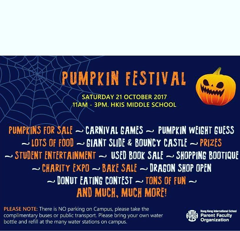 HKIS PFO Pumpkin Festival is this Saturday, October 21. Get all the details here: bit.ly/2xJ0CPA