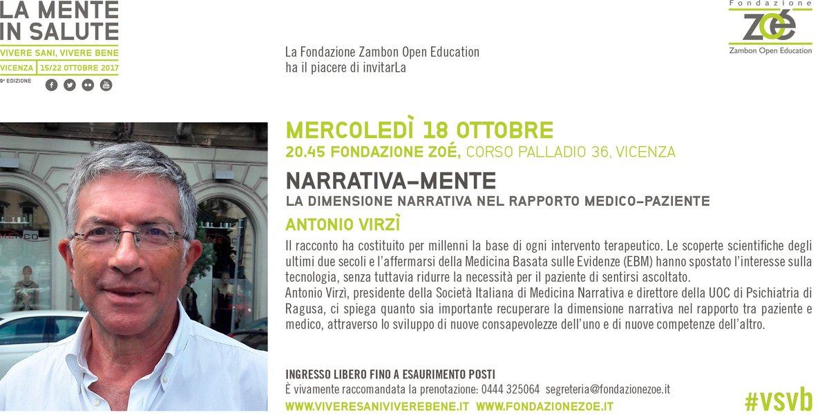 SIMeN_official's tweet photo. Narrativa-Mente: 18 ottobre alle 20.45 il presidente SIMeN Virzì con @Fondazione_Zoe per parlare di #MedicinaNarrativa #vsvb https://t.co/fr9OgXfeF0