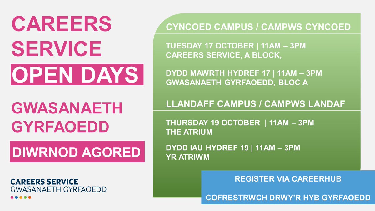 CMetCareers's tweet photo. On Cyncoed Campus today? Don't forget to visit the Careers Service between 11am - 3pm for our Open Day! #somanyfreebies https://t.co/xF3Ay80Jrb