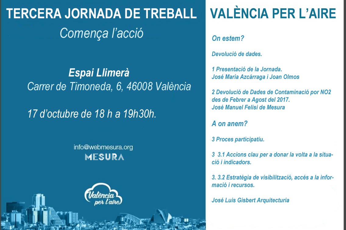 webmesura's tweet photo. Ens veiem aquesta vesprada!
VALÈNCIA PER L’AIRE
TERCERA JORNADA DE TREBALL.
17 d’octubre 18h.  Espai Llimera
#ValenciaPerLaire #Mesura https://t.co/Q3wCuK4XaB