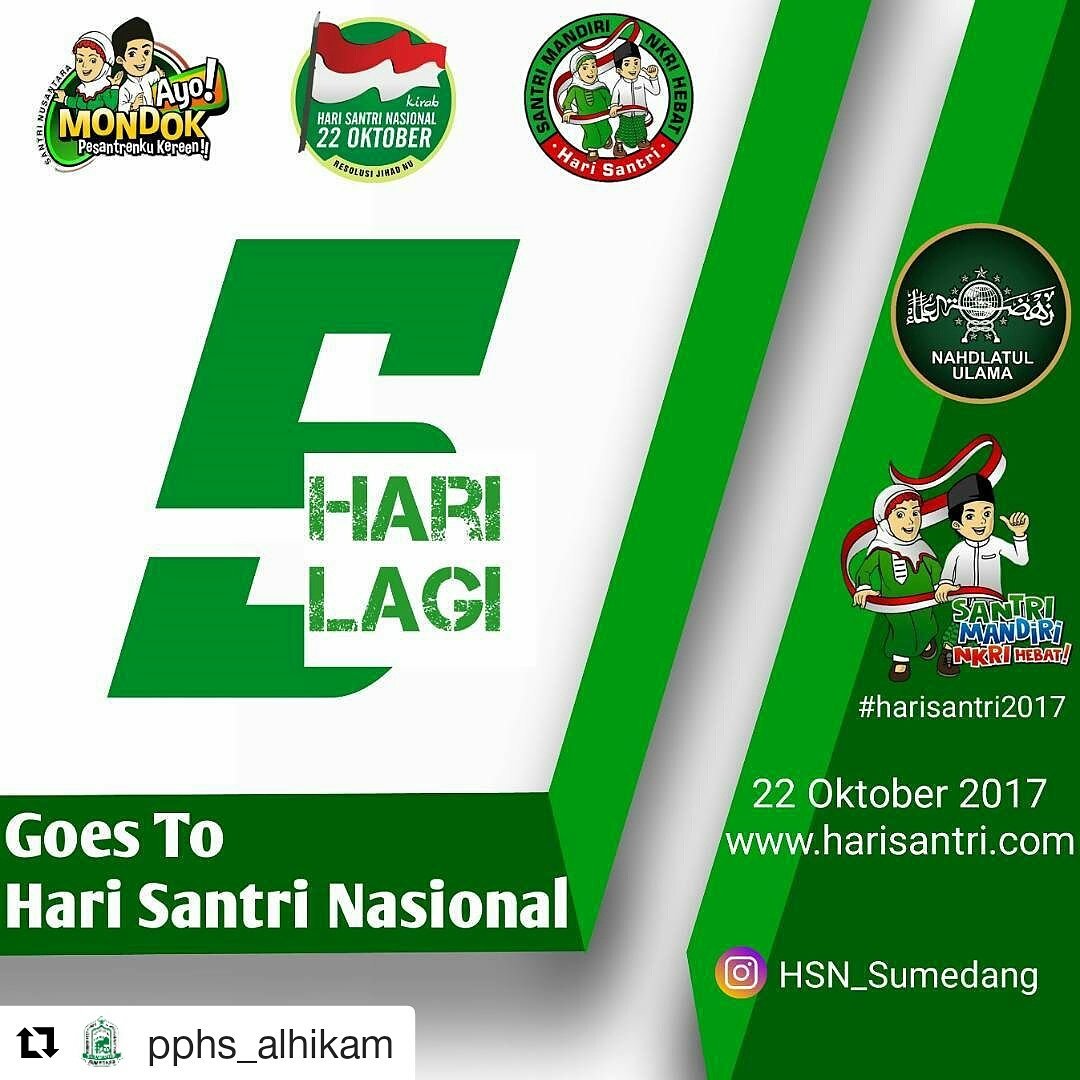 hsn_sumedang's tweet photo. 5 hari lagi menuju Hari Santri Nasional tahun 2017. Mari sukseskan dan ramiakn bersama-sama

@pcnu_sumedang 
@HariSantri2017 https://t.co/l8AcxDfzU5