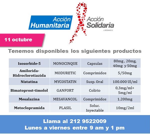 AccionSolidaria's tweet photo. Tenemos disponible medicamentos para donar ☎️Lunes a viernes de 9 am a 1 pm al 0212 9522009 para acordar entrega #AyudaHumanitaria💊💉 https://t.co/1kodo9QNTK