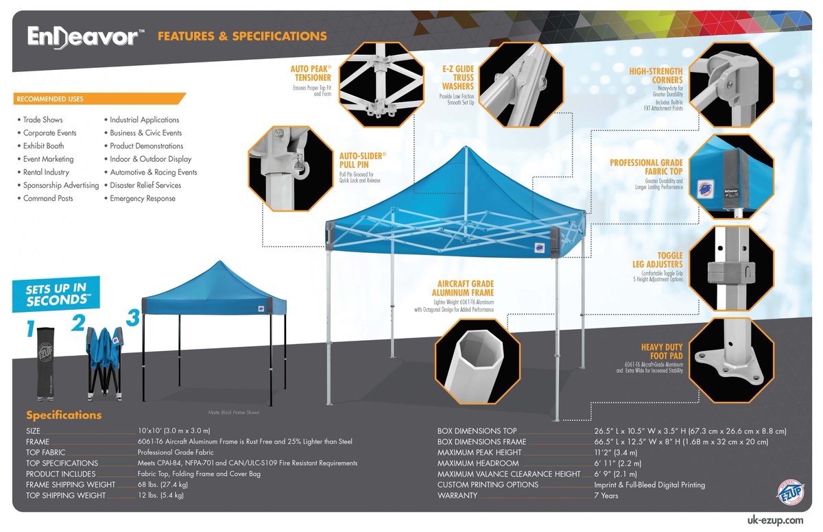 The New EZUP Endeavour, the most advanced and hardest wearing shelter available. Lightweight and strong, Contact us now for more info