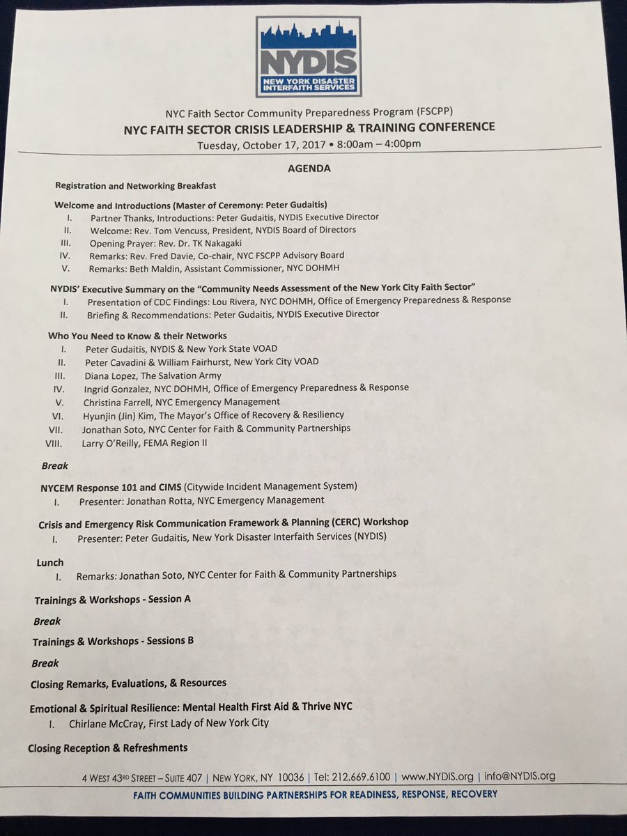 NYDISnet's tweet photo. Follow #FSCPP2017 for live updates from today's NYC Faith Sector Crisis Leadership & Training Conference. #FaithSector #preparedness https://t.co/TmYyGXyvXs