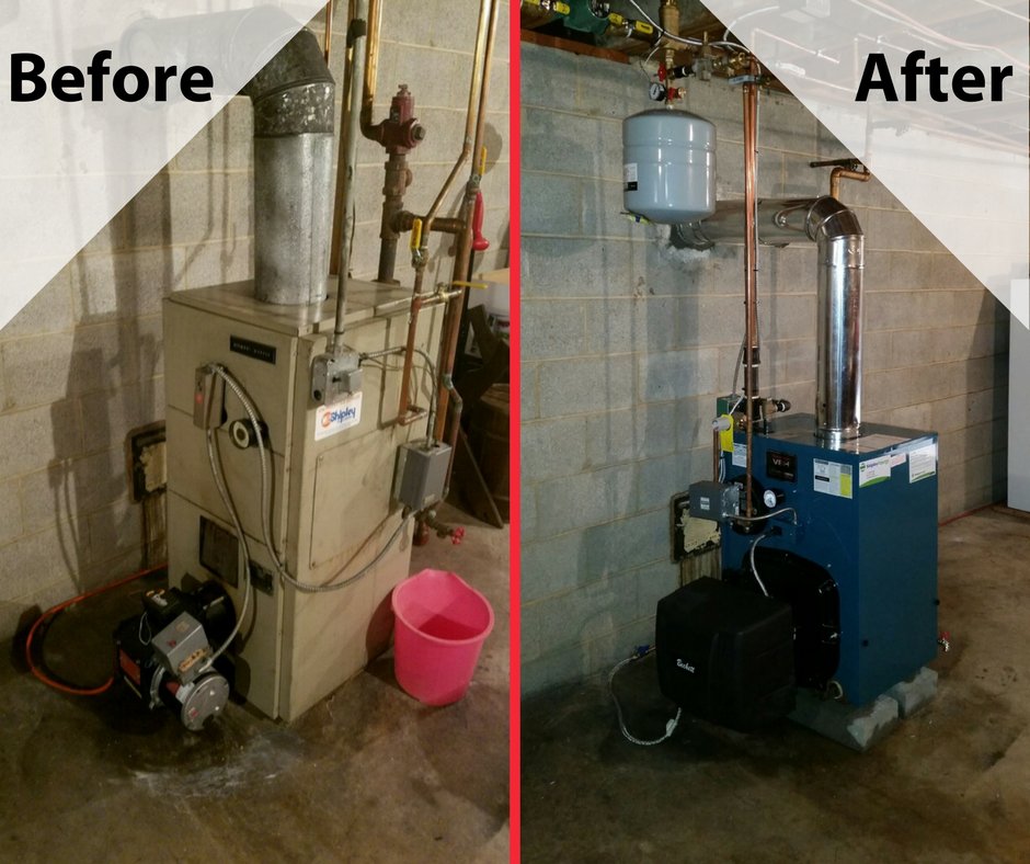 ShipleyEnergy's tweet photo. Check out this before and after of an oil-fired boiler replacement. Great work by Gary and Jonathan! #BeforeAndAfter #TransformatonTuesday https://t.co/jn1LcpiIYC