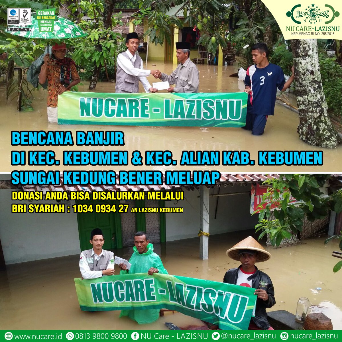 Tersebab luapan sungai Kedung Bener, akhirnya beberapa kecamatan di Kab. Kebumen terendam banjir. Dan NU Care Kebumen hadir salurkan bantuan