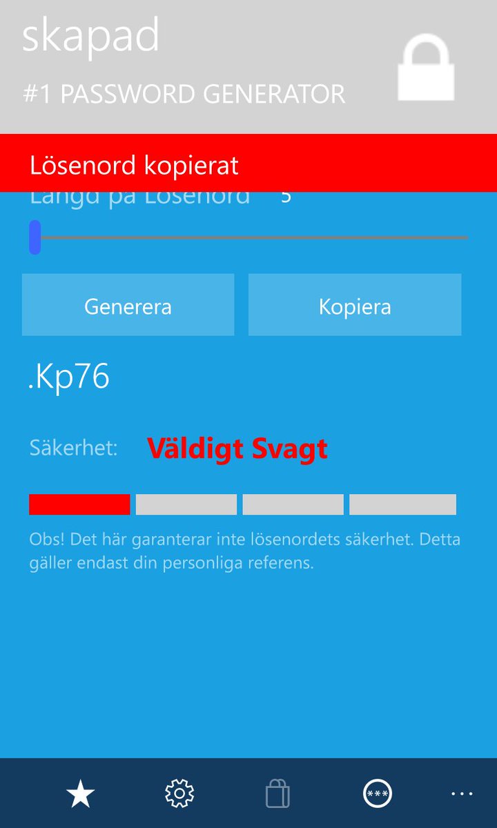 CompaNovaLLC's tweet photo. 1 #PasswordGenerator https://t.co/s28dB5LRmn - #simple #secure #windows10mobile app to gen strong #password s - in #Swedish! #UWP #Security https://t.co/0Bk7nwlPB3