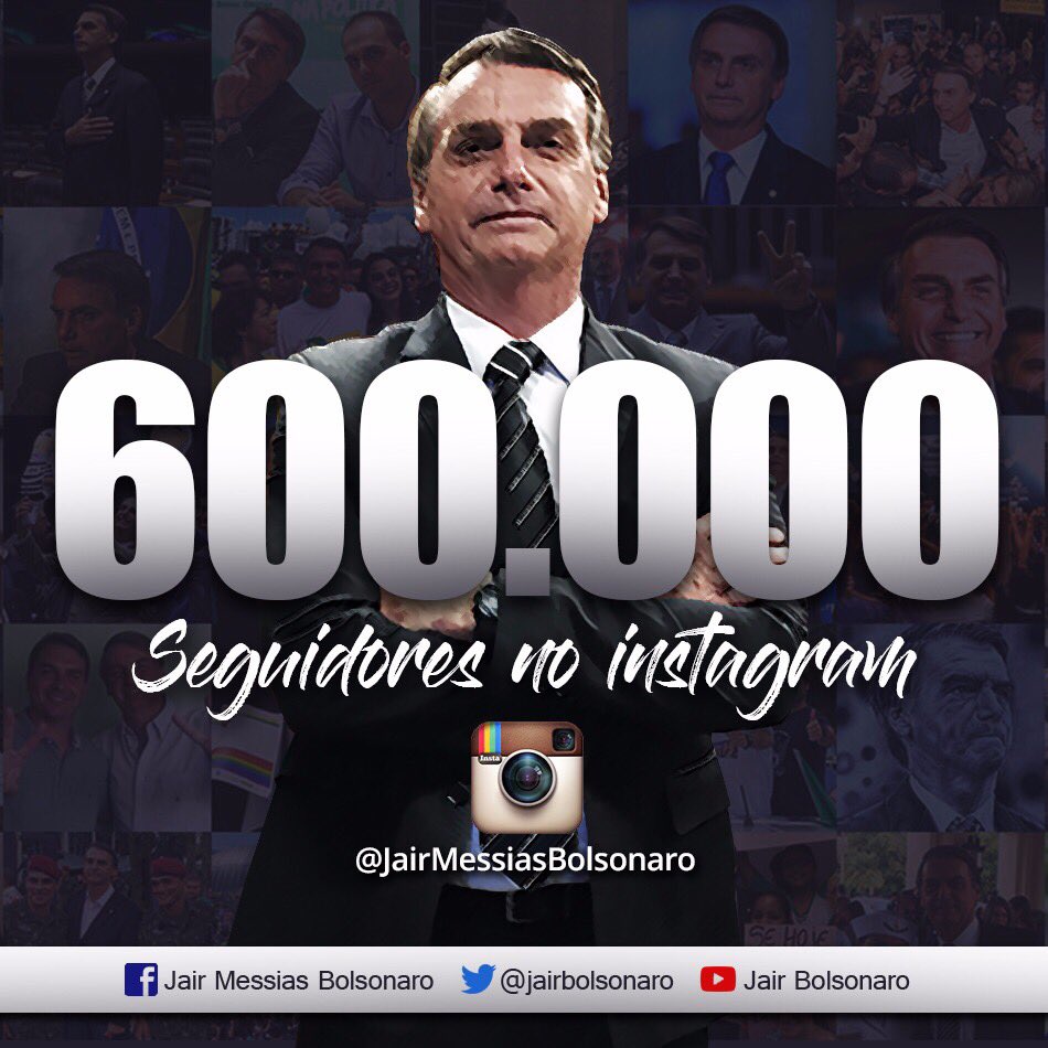 jairbolsonaro's tweet photo. 600.000 SEGUIDORES NO INSTAGRAM! VAMOS ADIANTE! 🇧🇷 https://t.co/WjhpNRsWw2