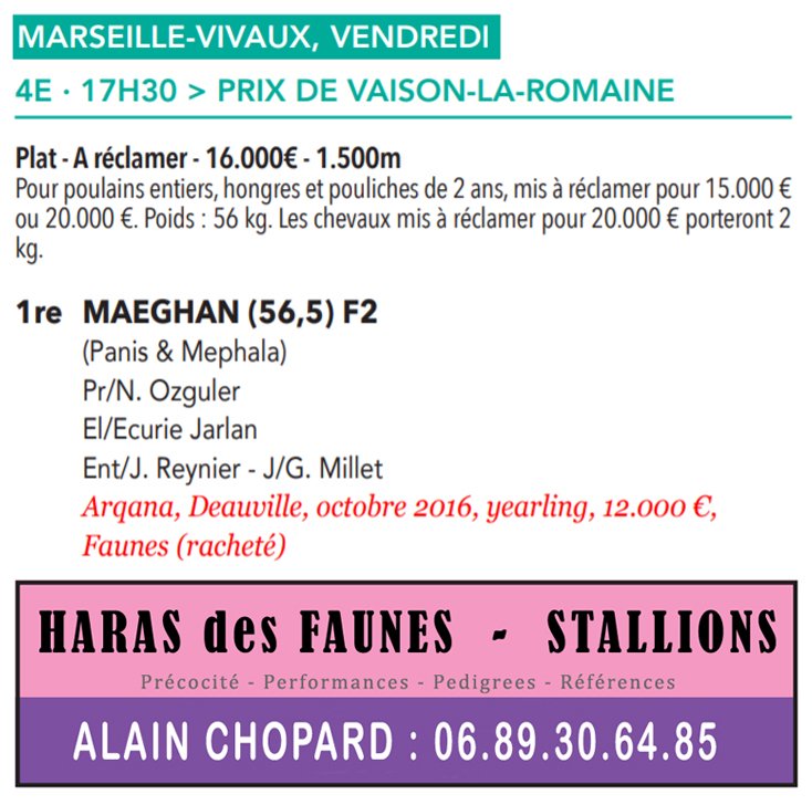 Congratulations #Maeghan 2yo &team - 1st Prix de Vaison La Romaine - Marseille 10.13 Sired/HDFstallion: haras.desfaunes.free.fr/frameetalon/