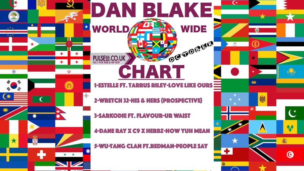 #np #musicworldwide Chart Tuesday 9-11PM GMT with <a href="/danblakevoice/">Dan  Blake</a> 

<a href="/WuTangClan/">Wu Tang Clan</a>
<a href="/DaneRayMusic/">Dane Ray</a> <a href="/sarkodie/">Sarkodie</a> <a href="/Wretch32/">Old Flame</a> <a href="/EstelleDarlings/">Estelle</a>