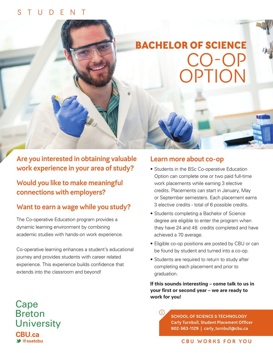 CBUChemistry's tweet photo. Great opportunities with BSc Co-op placements. @cbuniversity @cburesearch #thisisCBU @CBUBiology https://t.co/OgNr8Nfsy6