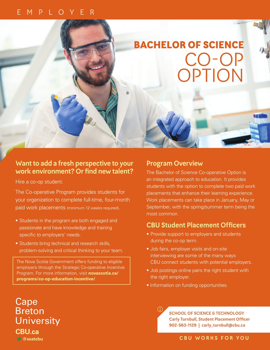 CBUChemistry's tweet photo. Great opportunities with BSc Co-op placements. @cbuniversity @cburesearch #thisisCBU @CBUBiology https://t.co/OgNr8Nfsy6