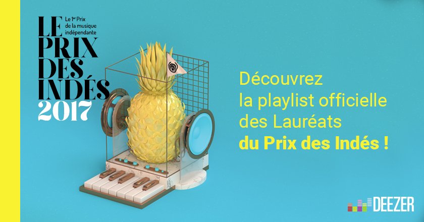 DeezerFR's tweet photo. Félicitations aux artistes récompensés hier lors du #PrixDesIndés 👏 Retrouvez-les dans la playlist officielle ➡️ https://t.co/fFUKFpPmz1 🎉 https://t.co/oWLVrJI7Q0