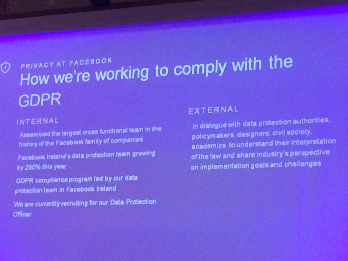 mcromerot's tweet photo. Emily Sharpe explains how @Facebook is working to complain #RGPD #cpd2017 @CdPrivacidad https://t.co/E6RRIzlTzW
