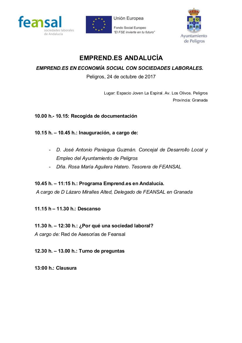 feansalgranada's tweet photo. El próximo martes, 24 de octubre, tenemos una cita en Peligros con unas nuevas jornadas Emprend.es @PeligrosSuena @feansalgranada https://t.co/LYu20GSu86