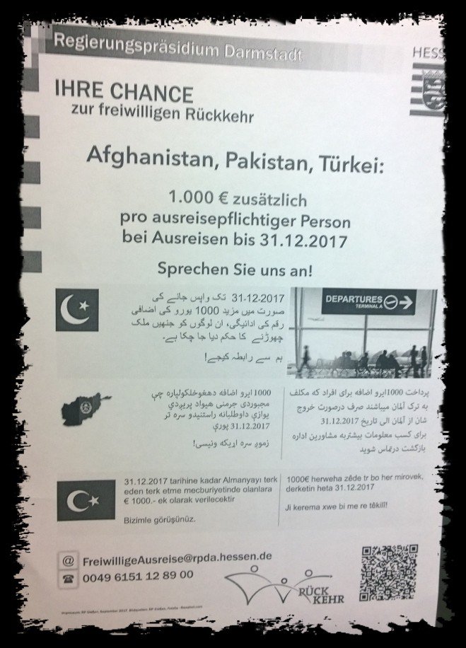 XXXLLUTZ's tweet photo. @ProAsyl #LetzeChance 1000€ zusätzlich #Regierungspräsidium #Darmstadt #Afghanistan #Pakistan #Türkei #Ausreise 👀💣💩 https://t.co/jFNTQ8LpsO