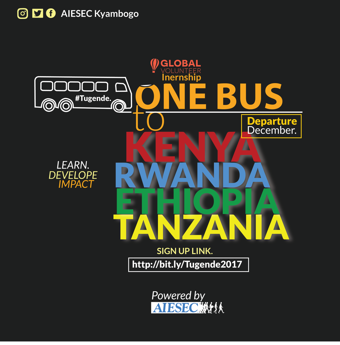 AiesecKyambogo's tweet photo. #1Bus 2 @AIESECTanzania @AIESECRWANDA @AIESECKenyatta @AIESECEthiopia 4 a Global Volunteer Opportunity SignUp http:bit/Tugende2017
#Tugende https://t.co/goxPFic5NR