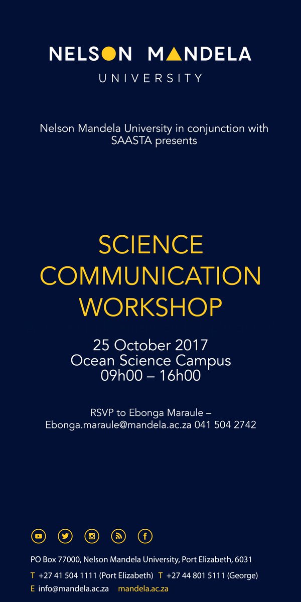 NMMUScience's tweet photo. Dear Emerging Researchers, Science Postgrad students and Undergrad (Research programme) students.
 #mandelauni #communication #science https://t.co/SSsrE7iz4m