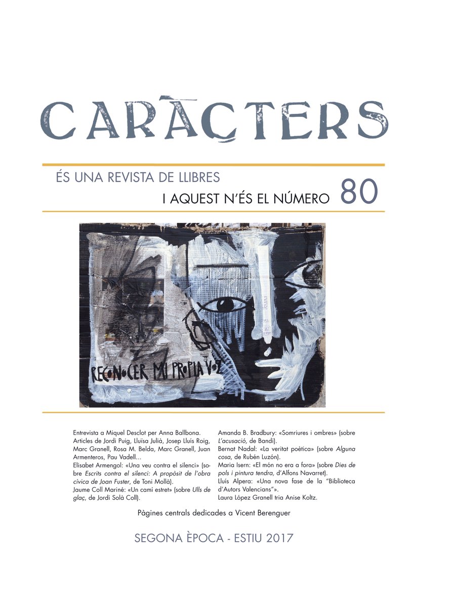 Caracters_UV's tweet photo. El núm. 80 de @Caracters_UV  ja s'ha presentat i el trobareu aviat a les llibreries. També podeu comprar-la al web: https://t.co/9gPVOSHung https://t.co/uKmJ4M5AhR