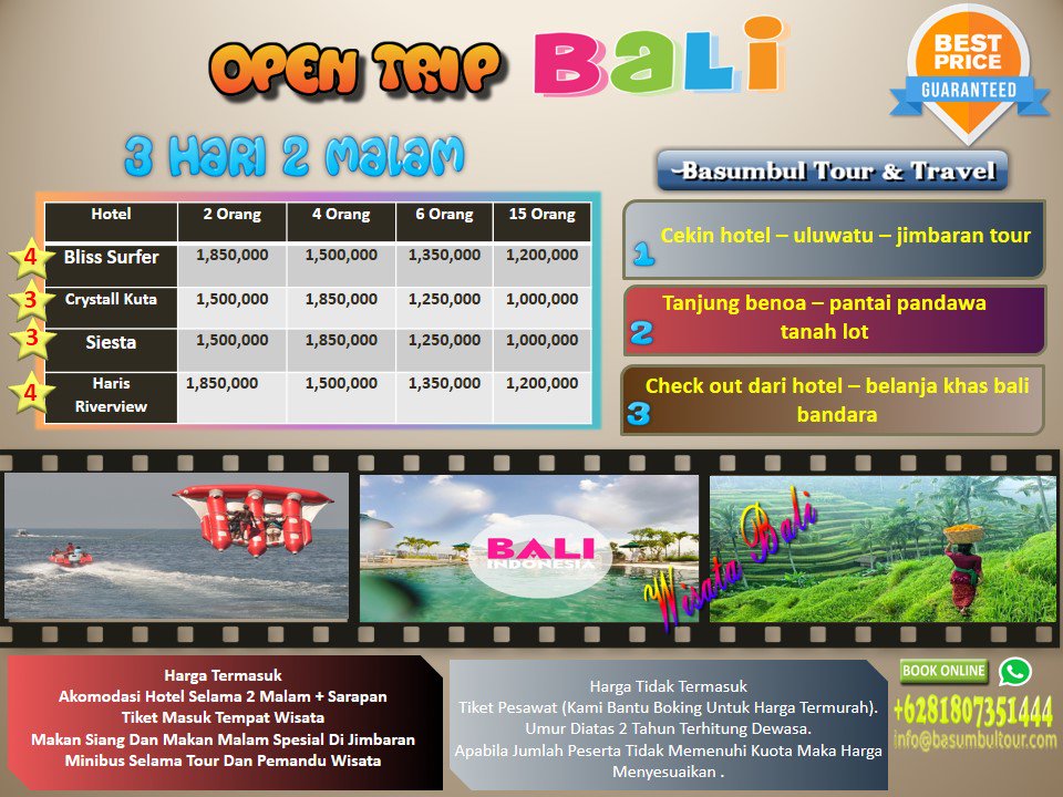basumbultour's tweet photo. yukkk liburan seru ke bali dan rasakan keindahan pantainya
harga mulai IDR. 1,500.000/Pax
yukkk daftar
seat terbatas!!! https://t.co/IZwnfH6kny