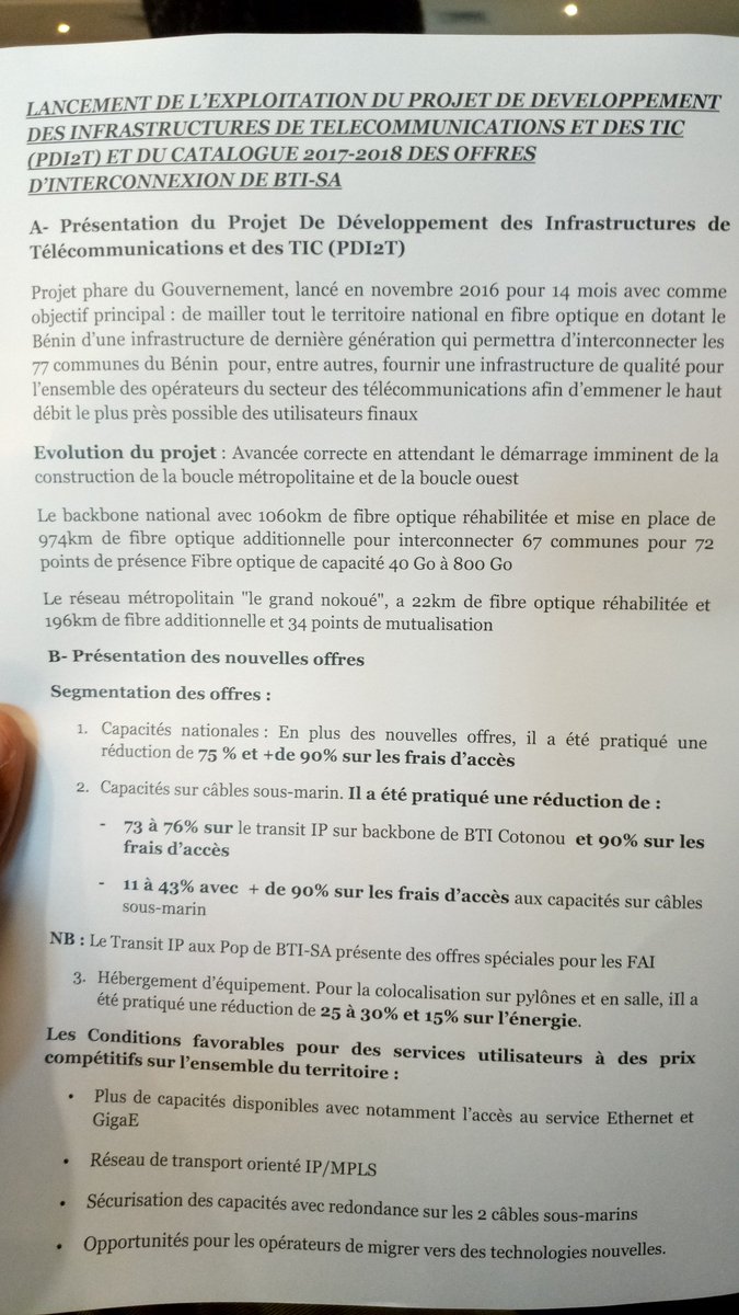 Présentation des nouvelles offres     des prix de capacités Internet pour les opérateurs <a href="/betelecoms/">be.telecoms (BTS SA)</a> #Benintech <a href="/229People/">229People.||</a> #wasexo #Bénin
