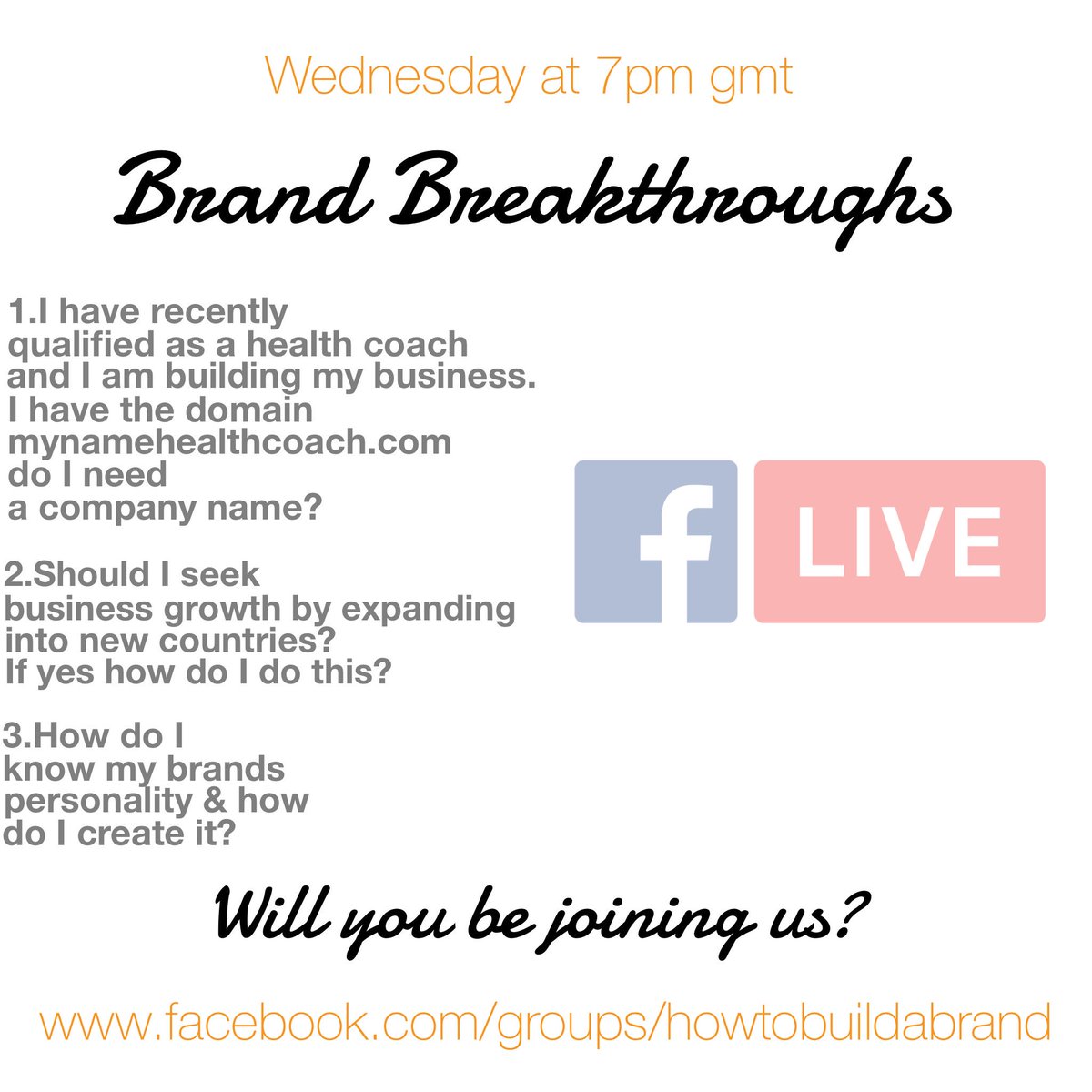 BrandExpertTips's tweet image. It’s that time of the week again 😎😆🚀 who’s coming to join in this weeks #BrandBreakthroughs Show? #BizTalk #BizQuestion #BusinessAdvice