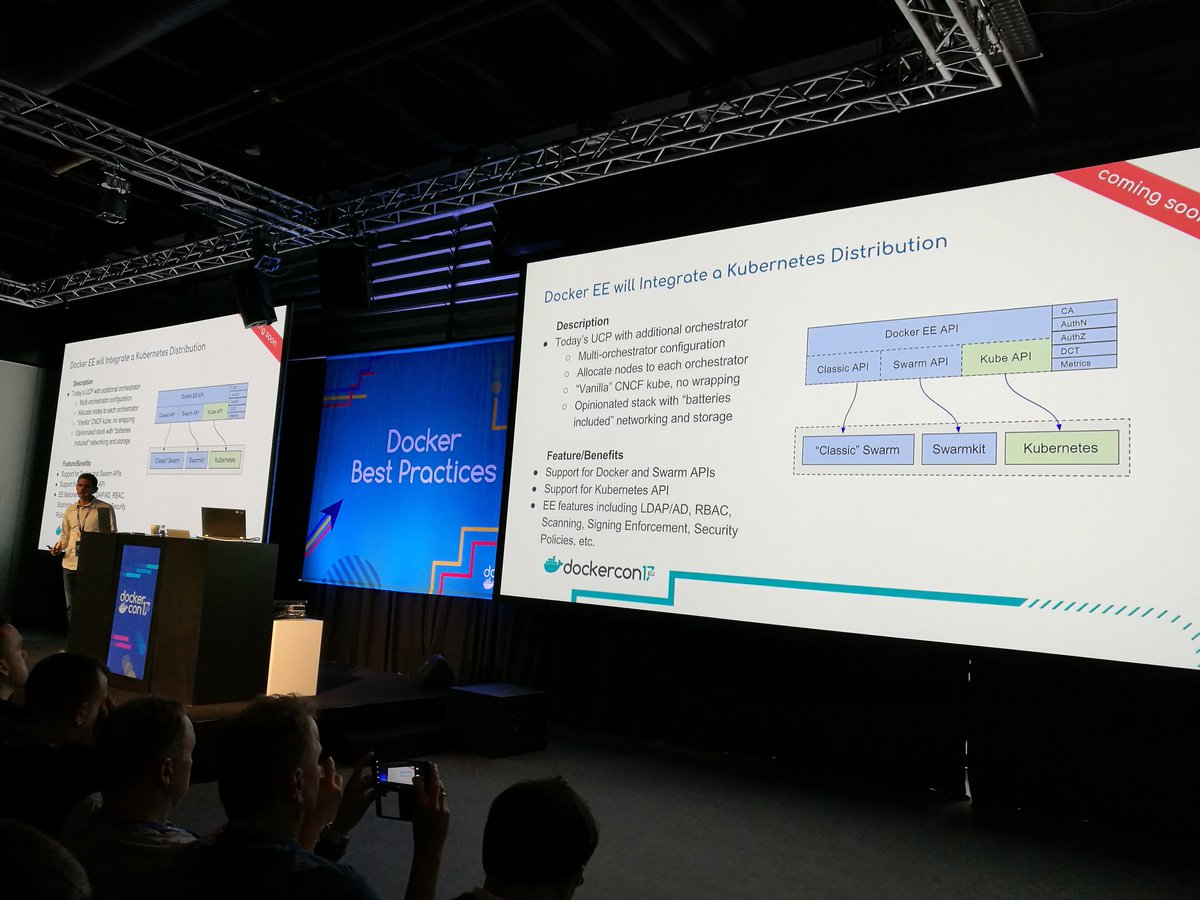 FrenchBen's tweet photo. ICYMI #Docker EE will integrate #Kubernetes distribution @theVSaraswat #DockerCon #DockerConEU #nowrapping https://t.co/zbdq7W5QpQ