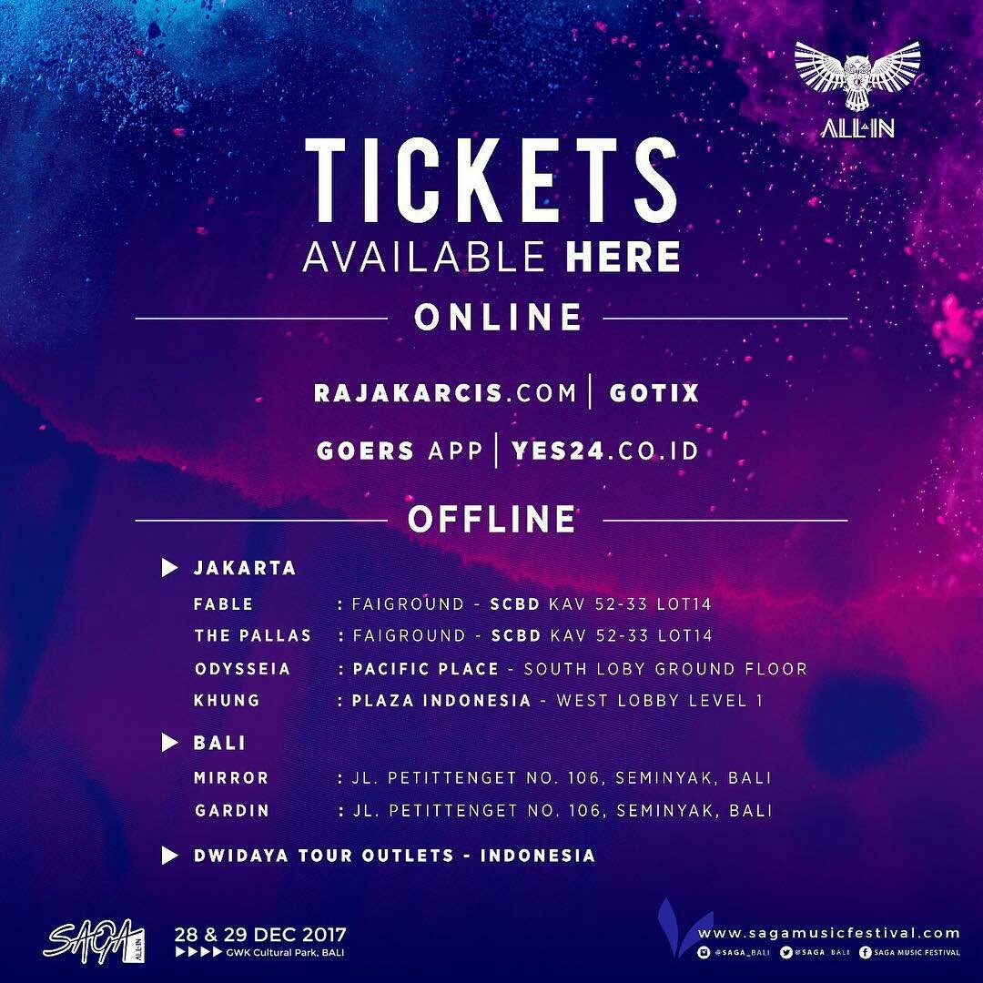 SAGA_Bali's tweet photo. Good news! We’ve added MORE ticket boxes! Go get your #SAGAMusicFestival ticket at one of our official ticket boxes listed! 🔥🔥 #goestoSAGA https://t.co/Ma6ZOhCQbA