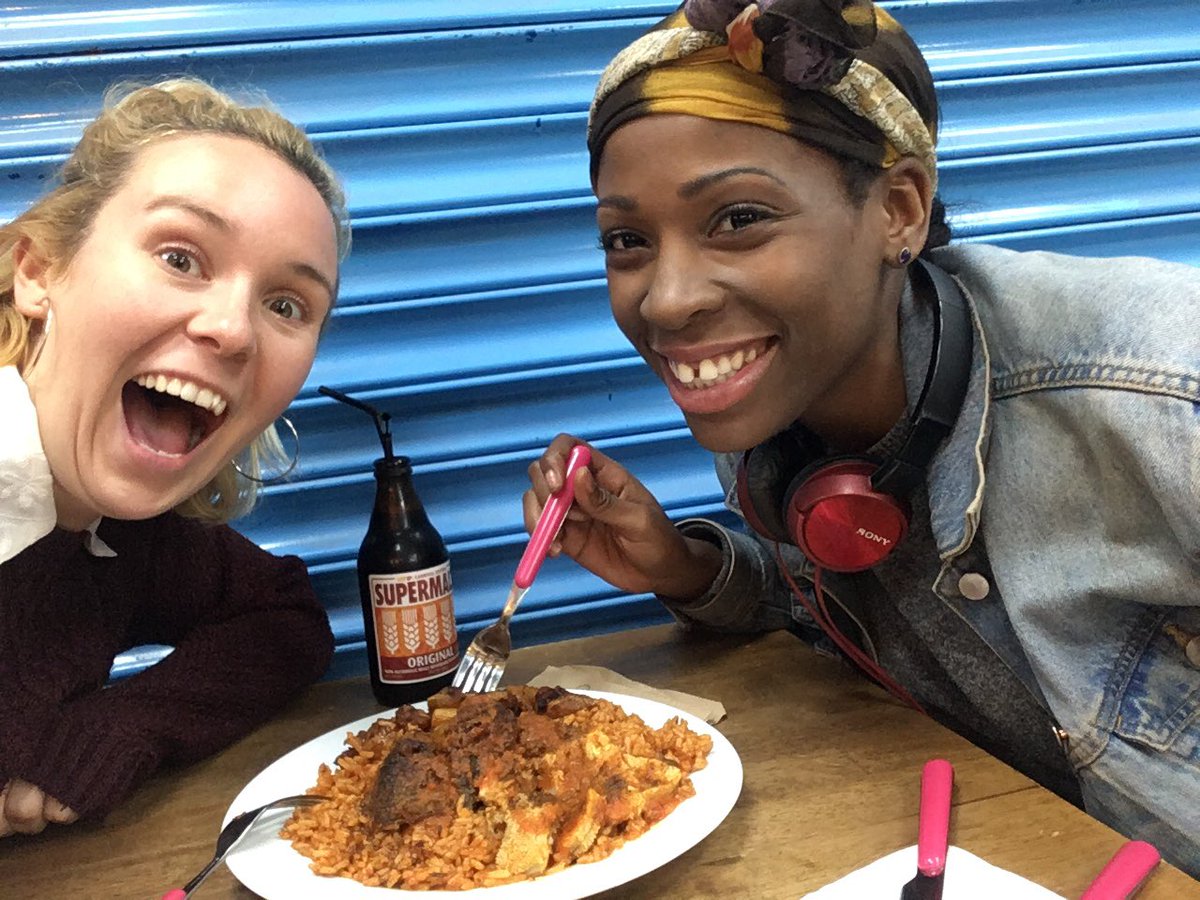 ruthiepegs's tweet photo. Last night the cast sampled some traditional African dishes #playprep @FourthMonkeyTC @MarilynNadebe @toluedwards @MickeyMShaw4 #newflavours https://t.co/XhEoJ64IKf
