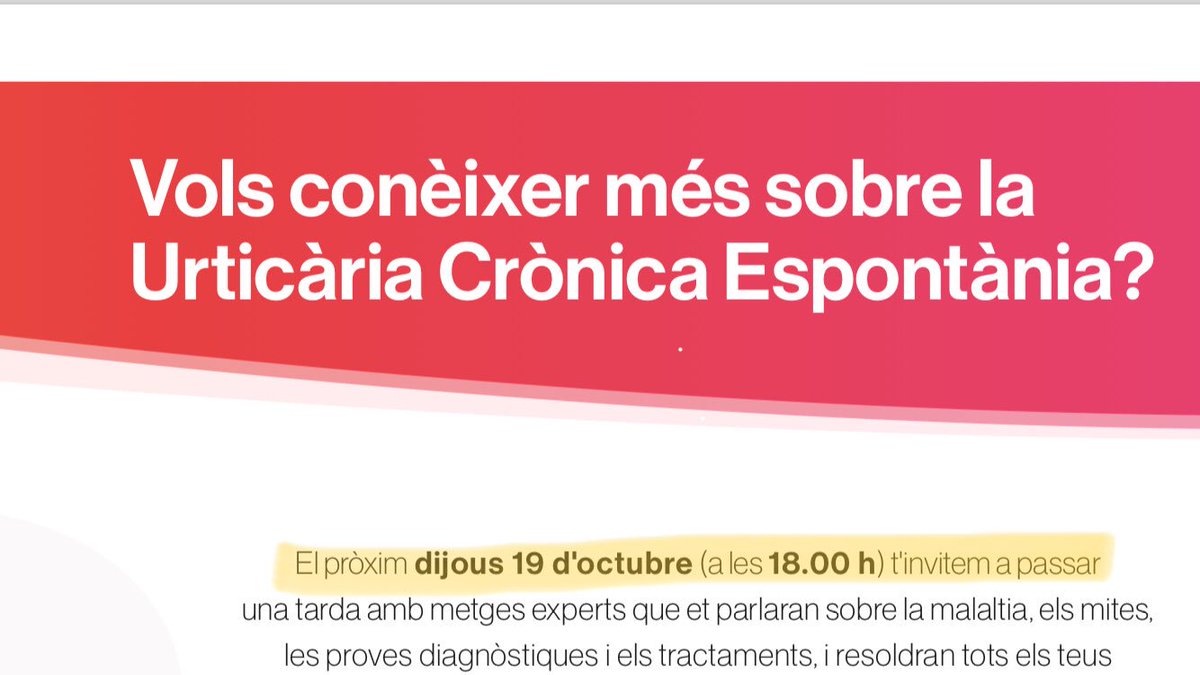 scaic_cat's tweet photo. Primera #Escolad’Urticaria multidisciplinar per pacients amb #urticariacrónica https://t.co/a5ylWQE6i8 @CACscaic @SEAIC_Alergia #alergia https://t.co/MBMlLPkov2