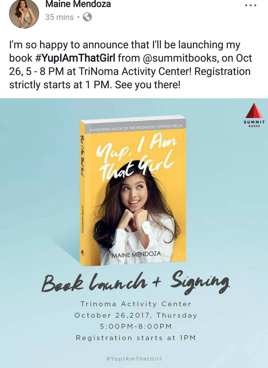 MAINEnatics_PC's tweet photo. Kitakits po tayo sa Book Launch &amp; Signing ng first ever book ni @mainedcm sa Oct 26 na! 

#YupIAmThatGirl 
#ALDUBLoveisFOREVER https://t.co/Y8zkPjsrxn
