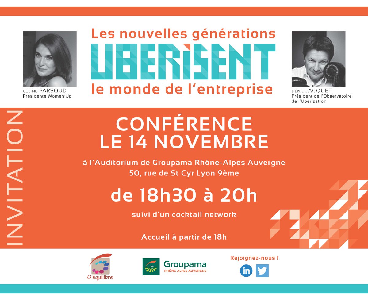 GEquilibre's tweet photo. "Les nouvelles générations ubérisent le monde de l'entreprise!" Evénement gratuit et ouvert à tous, inscription : gequilibre@groupama-ra.fr https://t.co/9xZYTAxtMP