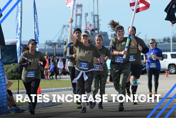 Rates increase tonight. There are 4 weeks to get tuned up for the Battleship 12K #RunToHonorThoseWhoServe #B12K battleship12k.com/register/