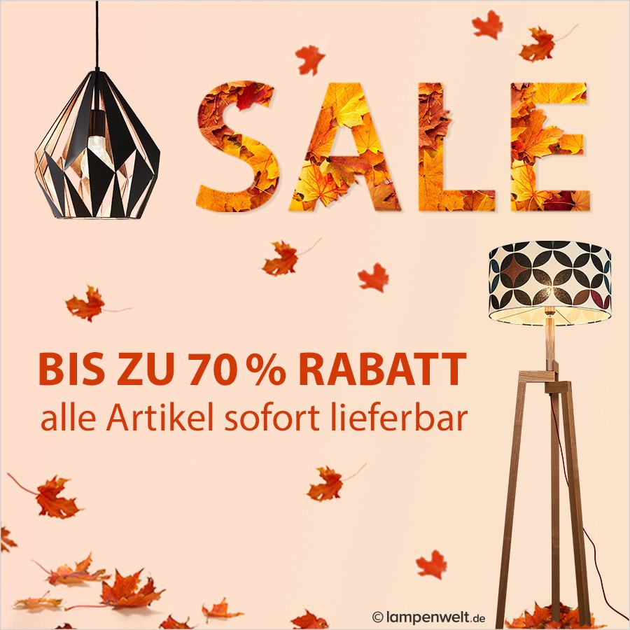 MEHR LICHT an dunklen Herbstabenden💡! Entdecke Leuchten aus allen Kategorien bis zu 70 % reduziert in unserem #SALE: lampenwelt.de/lampen-leuchte…