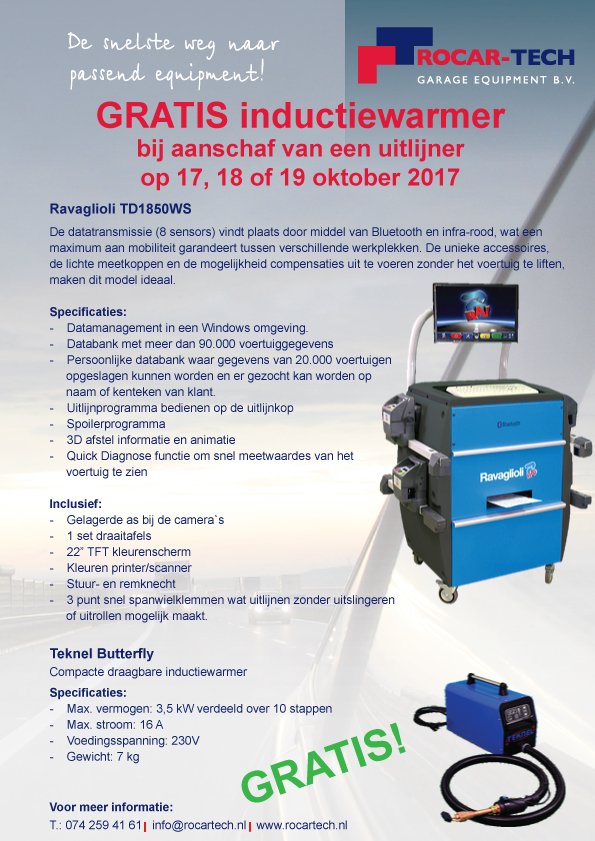 RocarTech's tweet image. AANBIEDING! Op zoek naar een #uitlijner? Nu alleen tijdens @AutoProf_EH 2017 een #GRATIS #inductiewarmer bij aanschaf van een uitlijner!