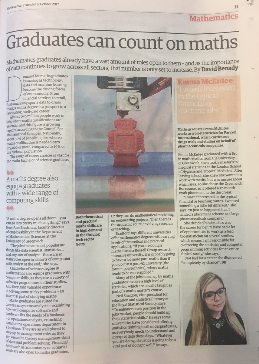 emzylee91's tweet photo. Today I feature in @guardian Breaking into tech supplement :) #maths #mathsgraduate #careers #biostatistician https://t.co/vpX55es2wR