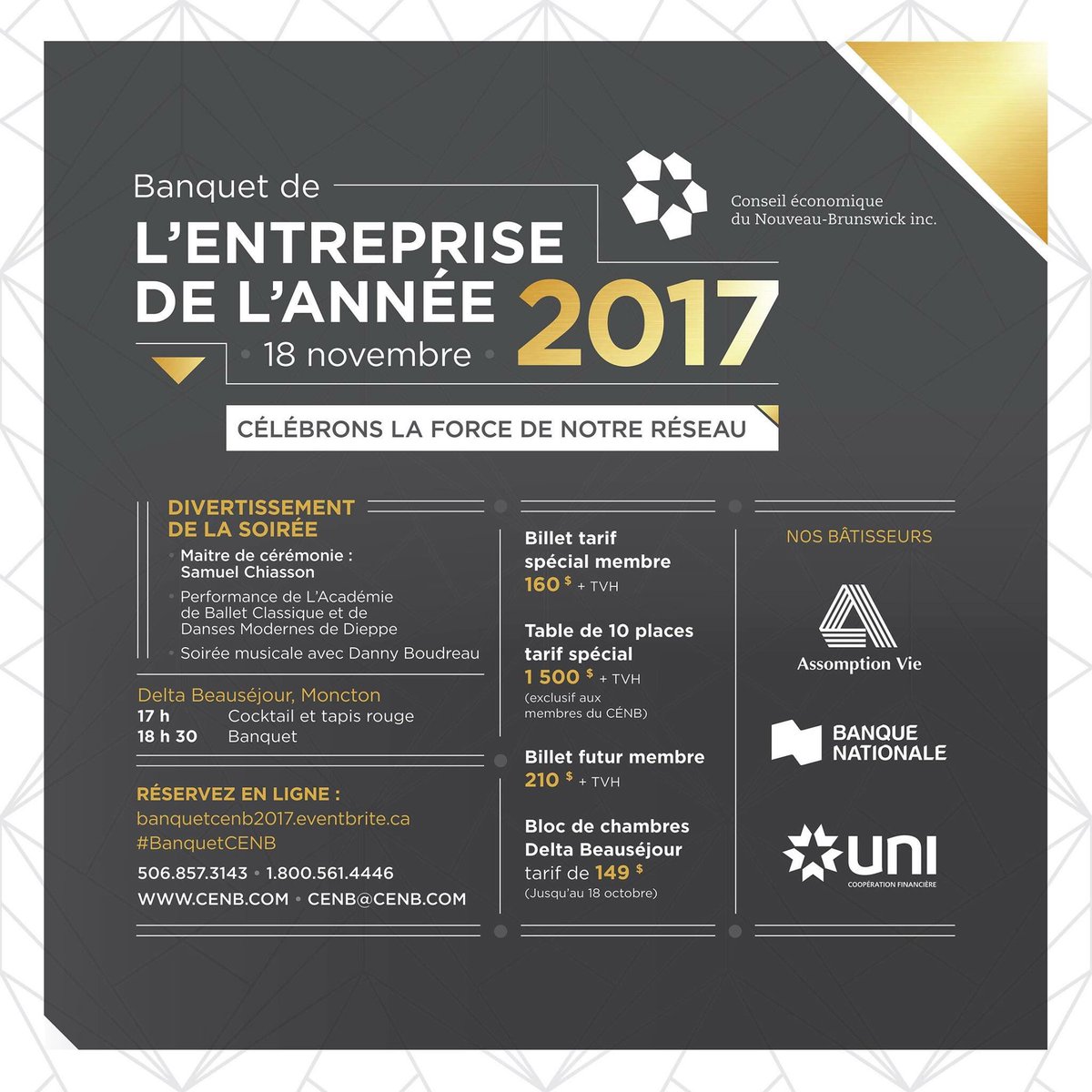 cenb1979's tweet photo. Le 18 novembre, rejoignez la communauté d’affaires francophone du NB et célébrez la force du réseau. Billets: https://t.co/Ehw5xJiJvv https://t.co/6y5asGLngT