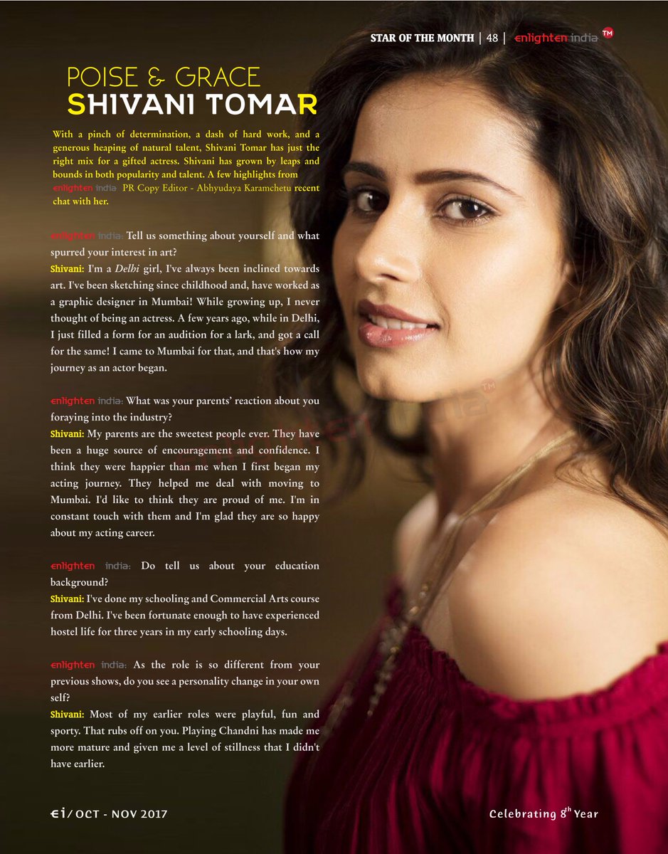 Kabhyudaya's tweet photo. Star of the Month interview for the October edition is with @shivanitomar09 #EnlightenIndiaMagazine https://t.co/pf0eHQ9MeZ